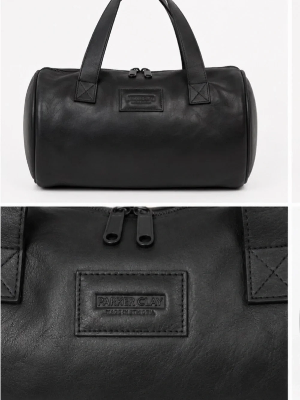 🖤 Parker Clay Black Leather Barrel Duffel Bag
